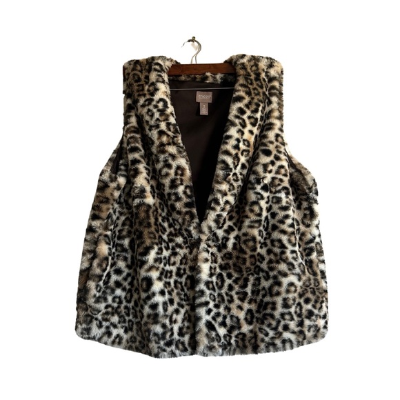 Chico's animal print‎ faux fur cozy vest size L - Picture 1 of 7